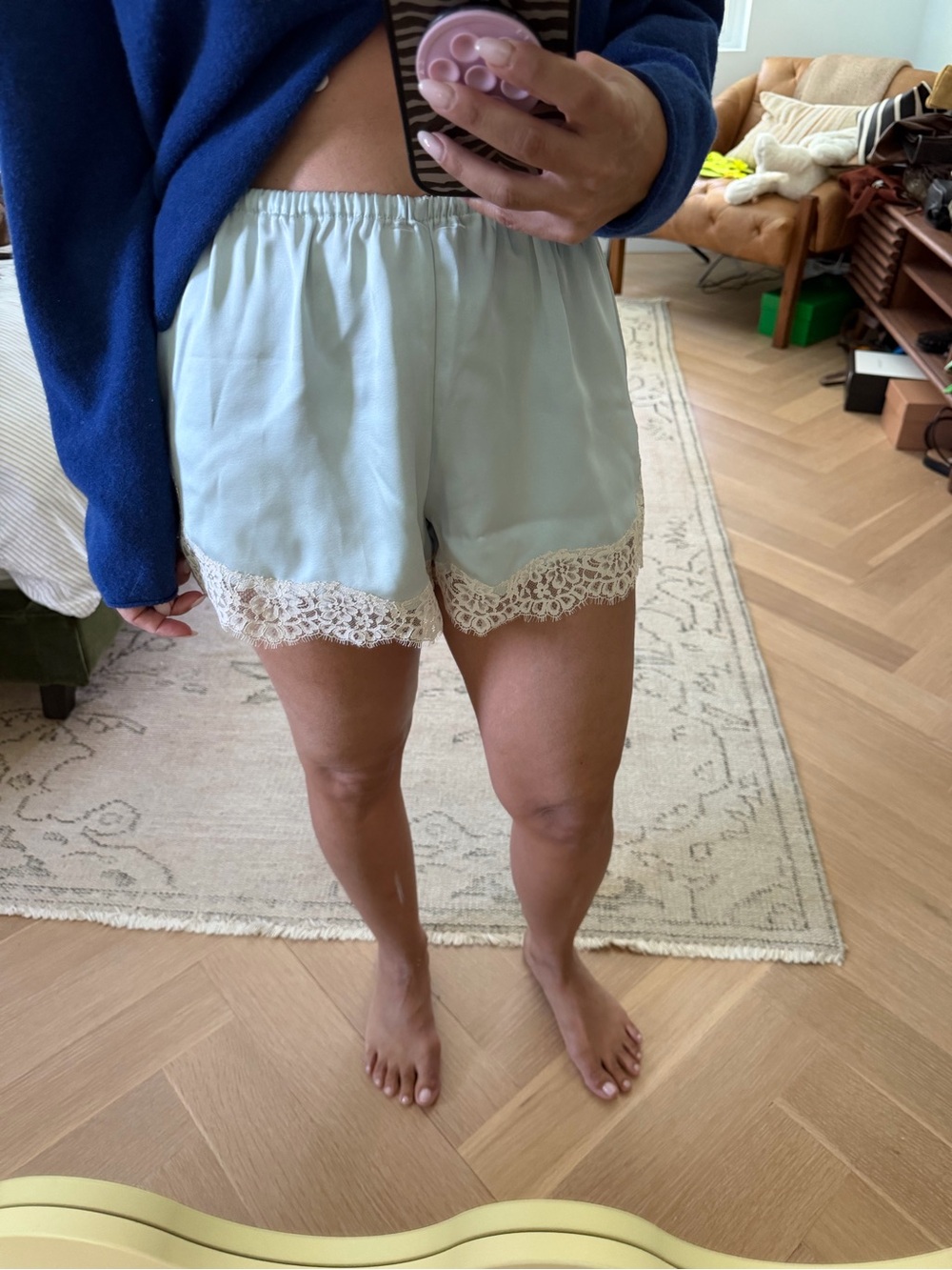 Wilfred Whimsy Satin Shorts with Lace Trim